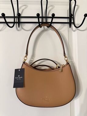 kate spade Tan Crescent Leather Shoulder Bag with Gold Hardware